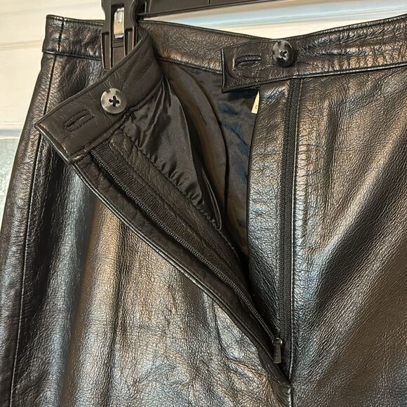 Apostrophe Women’s Genuine Black Leather Lined Straight Leg Pants Size 12 - Picture 5 of 10